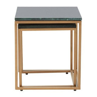 Nest of Two Green Marble Top Nesting Side Tables with Gold Finish Metal Frame, Varana - Hstrends