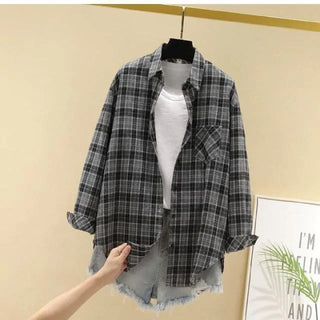 Oversize Women's Plaid Shirt Jacket - Hstrends