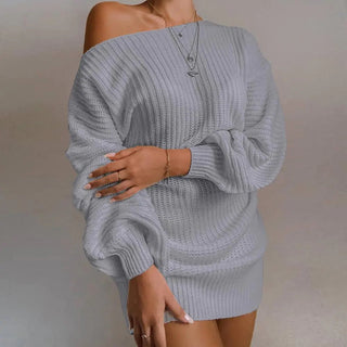 Off - Shoulder Women's Knitted Sweater Dress - Hstrends