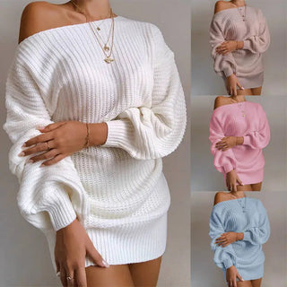 Off - Shoulder Women's Knitted Sweater Dress - Hstrends