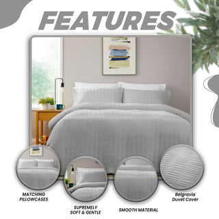 OLIVIA ROCCO Belgravia Grey Microfibre Duvet Cover Set With Pillowcases Soft Easy Care - Hstrends