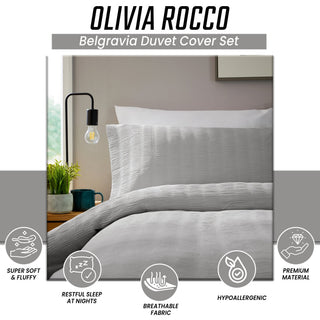 OLIVIA ROCCO Belgravia Grey Microfibre Duvet Cover Set With Pillowcases Soft Easy Care - Hstrends