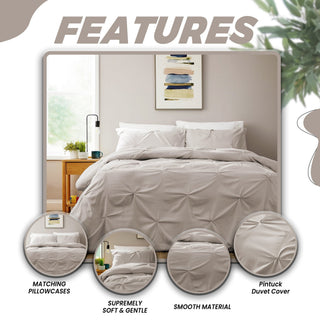 OLIVIA ROCCO Pintuck Natural Microfibre Duvet Cover Set With Pillowcases Easy Care - Hstrends