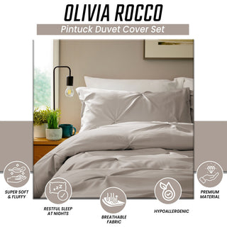 OLIVIA ROCCO Pintuck Natural Microfibre Duvet Cover Set With Pillowcases Easy Care - Hstrends