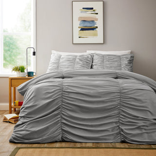 OLIVIA ROCCO Textured Pintuck Ruffles Pleated Microfibre Duvet Cover Set With Pillowcases - Hstrends