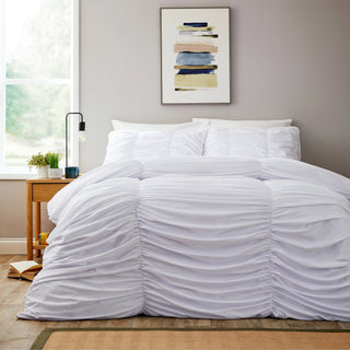 OLIVIA ROCCO Textured Pintuck Ruffles Pleated Microfibre Duvet Cover Set With Pillowcases - Hstrends