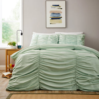 OLIVIA ROCCO Textured Pintuck Ruffles Pleated Microfibre Duvet Cover Set With Pillowcases - Hstrends