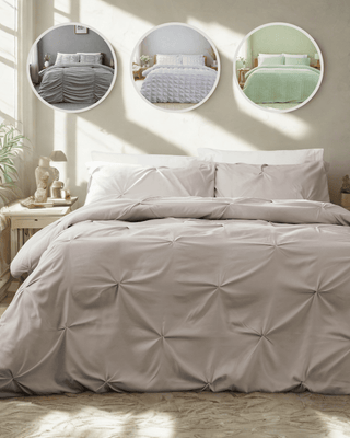 OLIVIA ROCCO Textured Pintuck Ruffles Pleated Microfibre Duvet Cover Set With Pillowcases - Hstrends