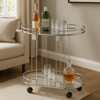 Oria Oval Mirrored Trolley - Hstrends