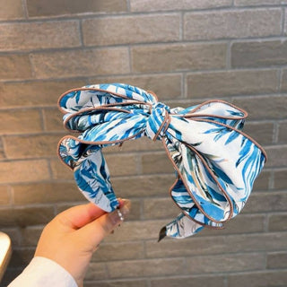 Oversize bow headband with tropical leaves in Blue - Hstrends