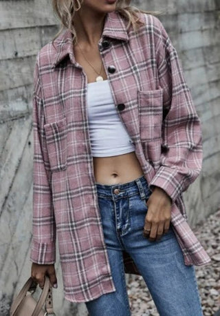 Oversize Women's Plaid Shirt Jacket - Hstrends