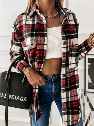 Oversize Women's Plaid Shirt Jacket - Hstrends