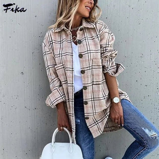 Oversize Women's Plaid Shirt Jacket - Hstrends