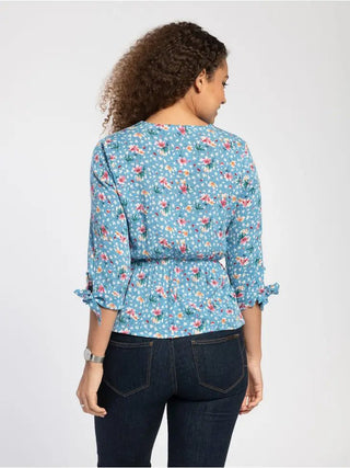 Peplum Blouse in Blue Flower Print - Hstrends