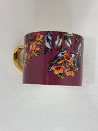 Straight Sided Mug with Gold Handle - Garden Blooms Plum