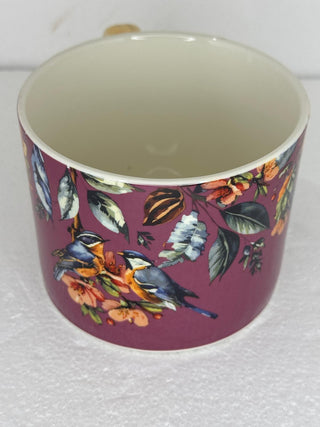 Straight Sided Mug with Gold Handle - Garden Blooms Plum