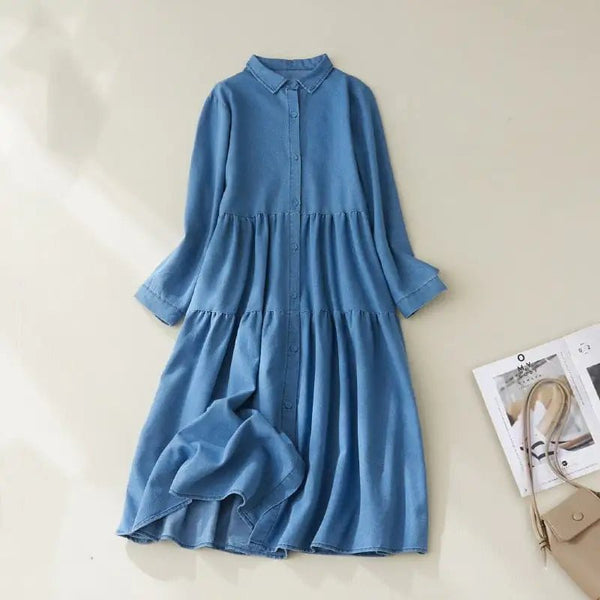 Plus Size Women's Ruffle Denim Swing Skirt Shirt - Hstrends