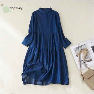 Plus Size Women's Ruffle Denim Swing Skirt Shirt - Hstrends