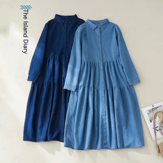 Plus Size Women's Ruffle Denim Swing Skirt Shirt - Hstrends