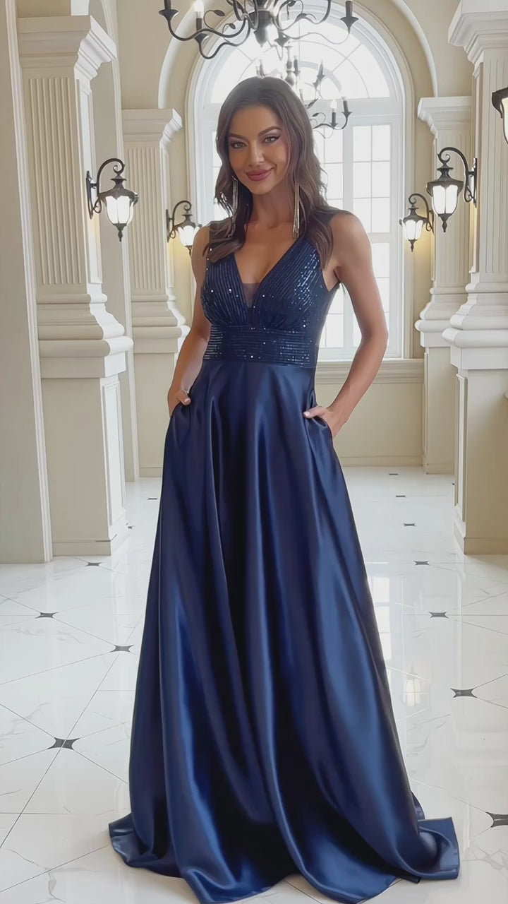 deep V neck Sequined Evening Maxi Dress