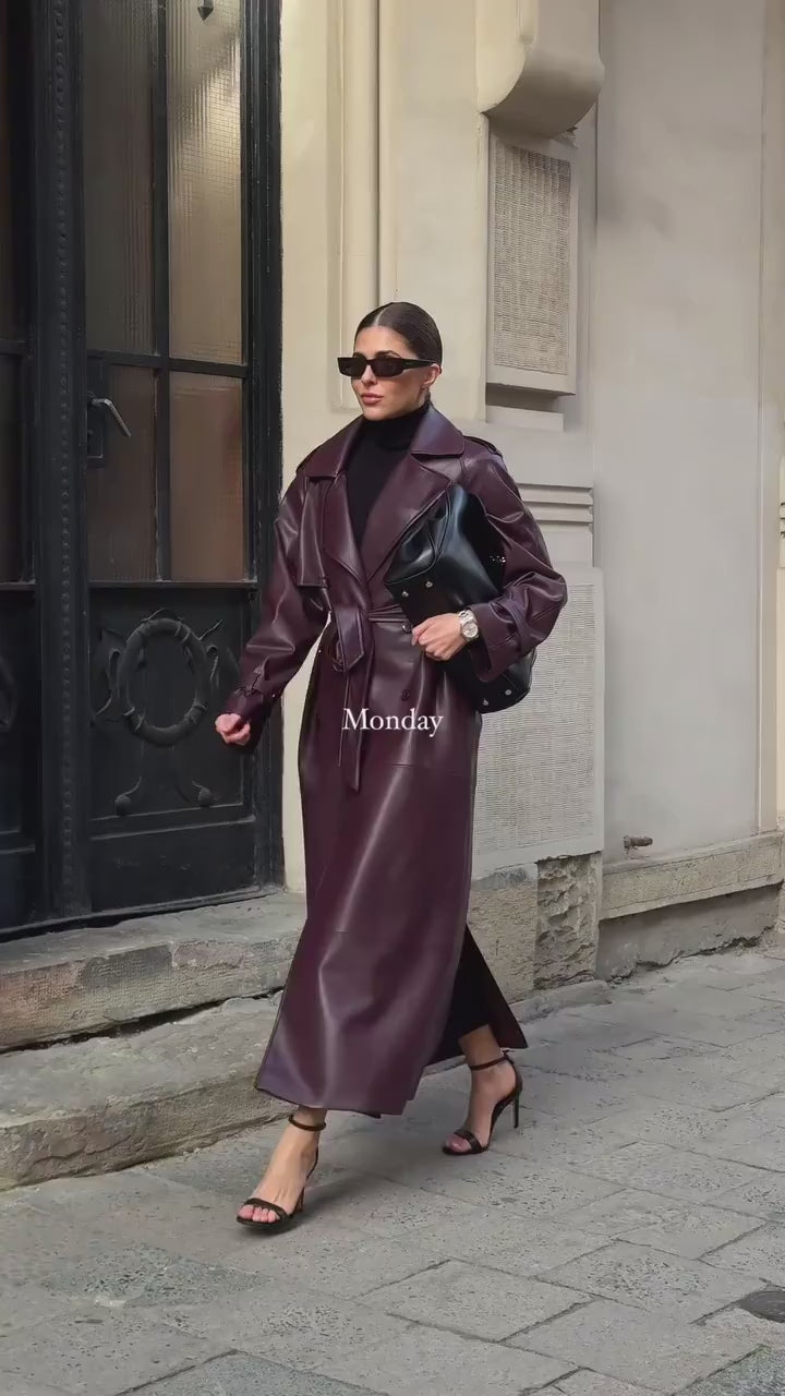 Women's Winter PU Leather Lace-Up vintage Coat