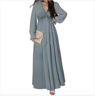 Printed Long Sleeve Dress Women's V - neck Loose - Hstrends