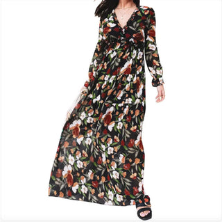 Printed Long Sleeve Dress Women's V - neck Loose - Hstrends