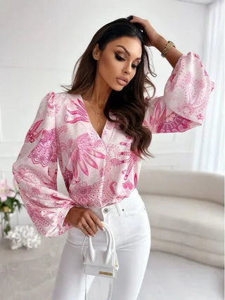 Printed Long Sleeve Pullover floral Top - Hstrends