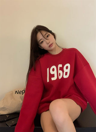 Printed Loose Round Neck Pullover Sweater Jumper - Hstrends