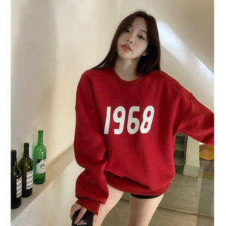 Printed Loose Round Neck Pullover Sweater Jumper - Hstrends