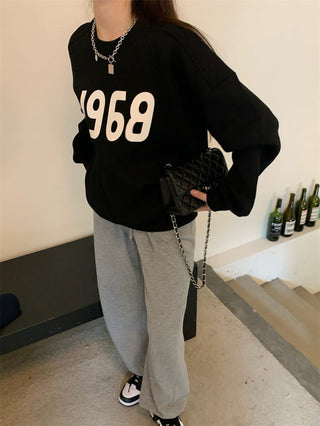 Printed Loose Round Neck Pullover Sweater Jumper - Hstrends