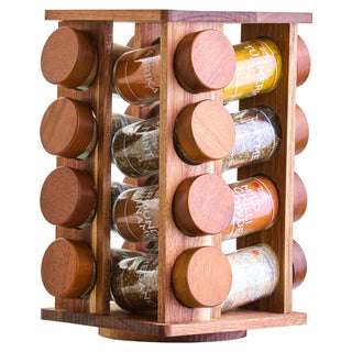 Puro Acacia Wood Revolving Spice Rack with 16 Jars - Hstrends