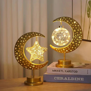 Ramadan Decoration LED Iron Moon Lamp Star Hollow Metal Bedroom Table Lamps Night Light Muslim Crescent - Hstrends