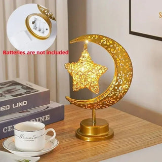 Ramadan Decoration LED Iron Moon Lamp Star Hollow Metal Bedroom Table Lamps Night Light Muslim Crescent - Hstrends