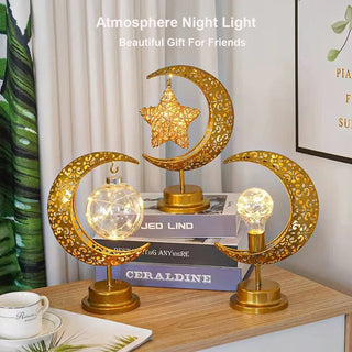 Ramadan Decoration LED Iron Moon Lamp Star Hollow Metal Bedroom Table Lamps Night Light Muslim Crescent - Hstrends