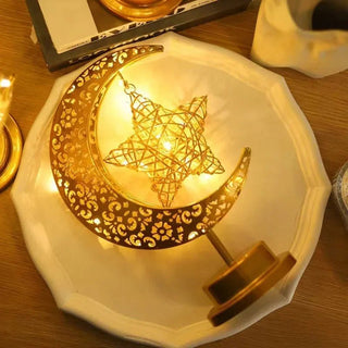 Ramadan Decoration LED Iron Moon Lamp Star Hollow Metal Bedroom Table Lamps Night Light Muslim Crescent - Hstrends
