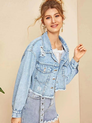 Raw Edge Ripped Denim Short Jacket - Hstrends