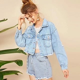 Raw Edge Ripped Denim Short Jacket - Hstrends