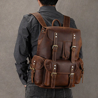 Retro Backpack Large Capacity Cowhide 16 - inch Travel Bag - Hstrends