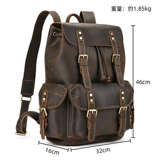 Retro Backpack Large Capacity Cowhide 16 - inch Travel Bag - Hstrends