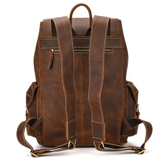 Retro Backpack Large Capacity Cowhide 16 - inch Travel Bag - Hstrends