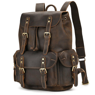 Retro Backpack Large Capacity Cowhide 16 - inch Travel Bag - Hstrends