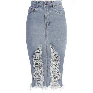 Retro Blue Denim Mid - Length Skirt - Hstrends