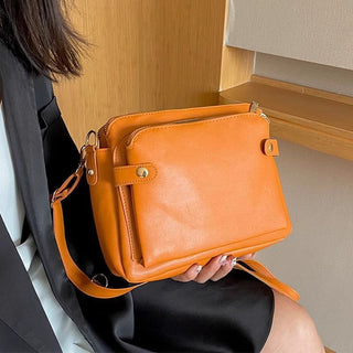 Retro Three-Layer Leather Crossbody Bag Multi-Compartment Handbag Small Square Bag - Hstrends