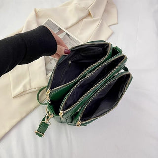 Retro Three-Layer Leather Crossbody Bag Multi-Compartment Handbag Small Square Bag - Hstrends