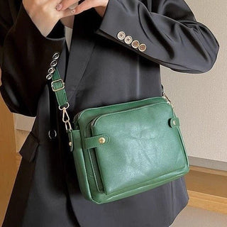 Retro Three-Layer Leather Crossbody Bag Multi-Compartment Handbag Small Square Bag - Hstrends
