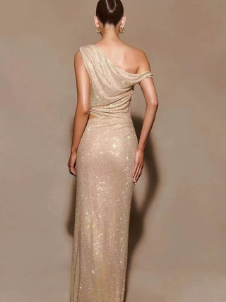 Rhinestone Diamante Off - Shoulder Hollow - Out Maxi Dress - Hstrends