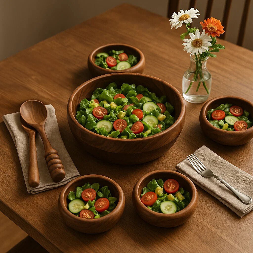 Rosi Five Piece Sheesham Wood Salad Bowl Set - Hstrends