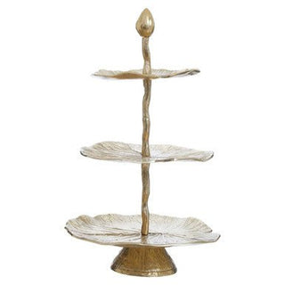 Salma Three Tier Lotus Leaf Golden Cake Stand - Hstrends