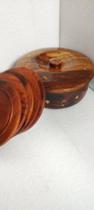 Sasswood Hand crafted table coaster with brass work - Hstrends